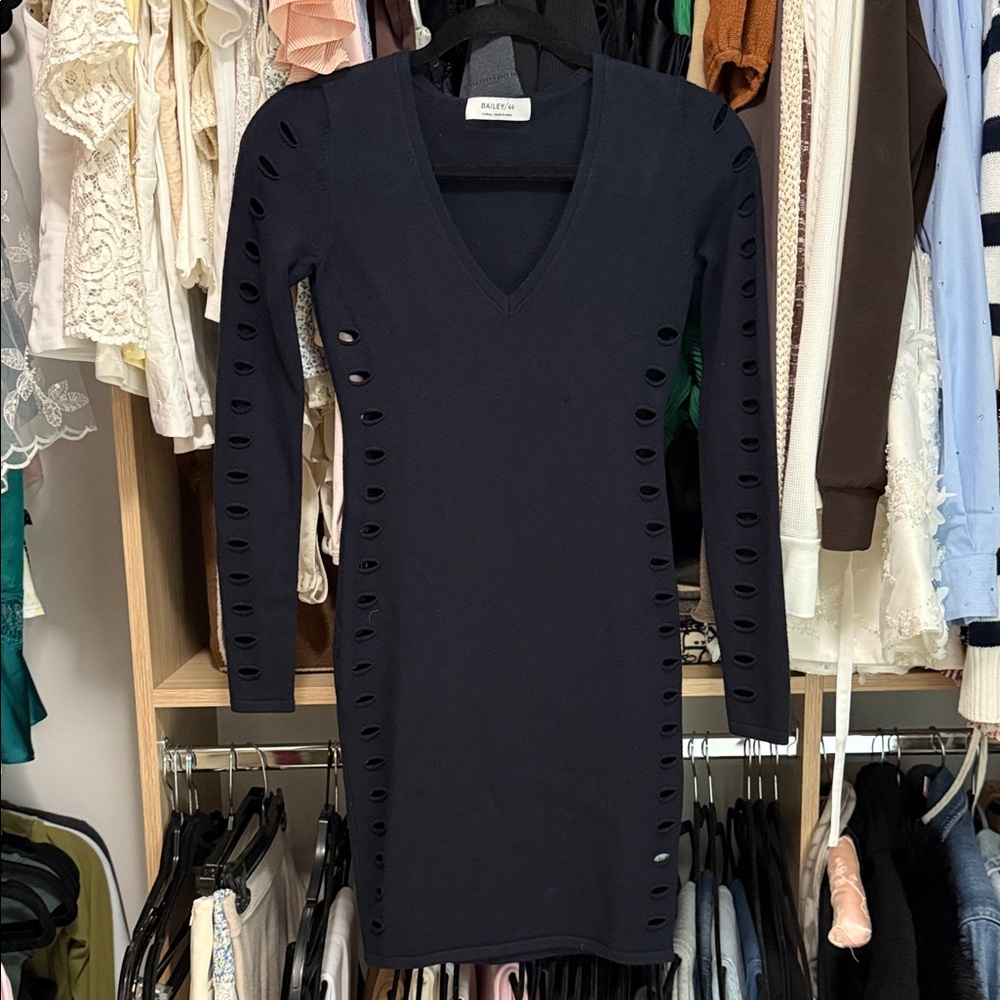 Bailey 44 Navy Long Sleeve Bodycon cut-out Mini Dress size XS